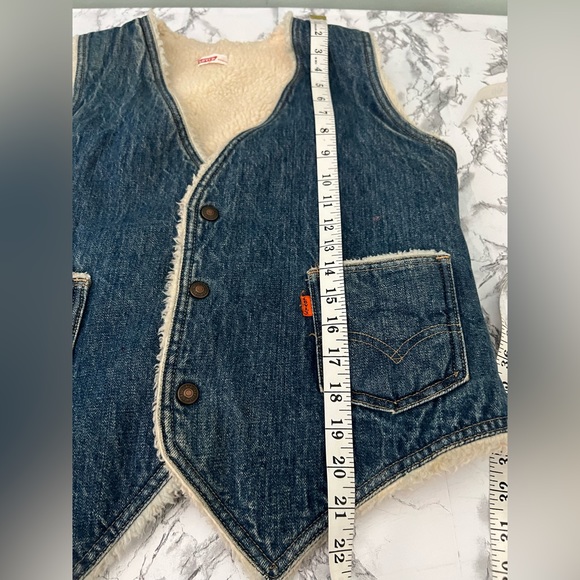 Levi's Blue Denim Jean Sherpa Vest Size M Vintage Made USA orange label unisex - Picture 11 of 11